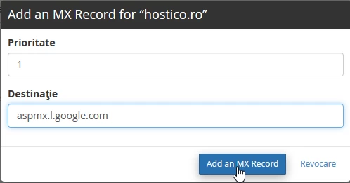 Add an MX Record domeniu