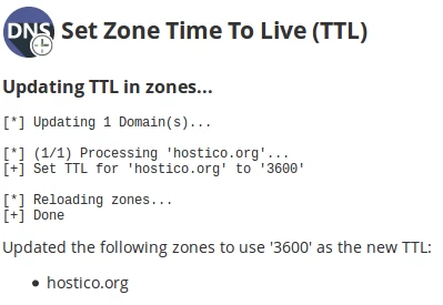 Mesaj de confirmare Updating TTL in zones