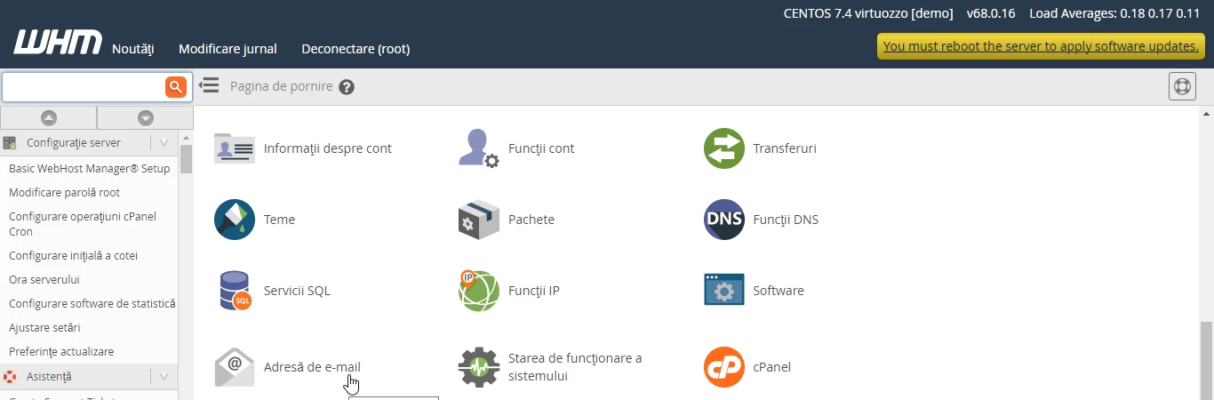Accesare adresa e-mail WHM