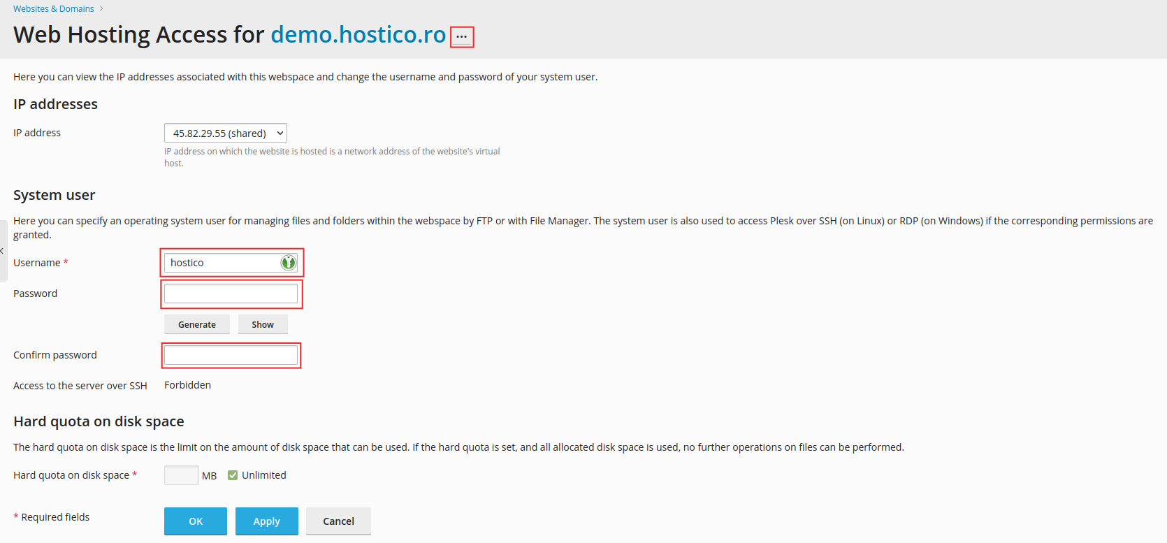 Cambia Password Utente Plesk
